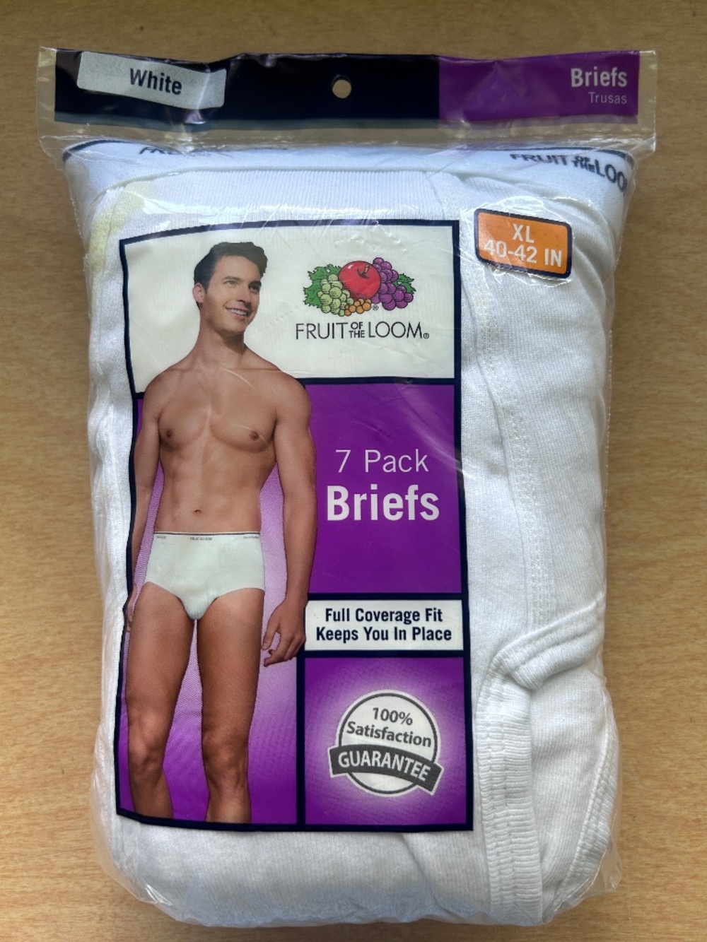 NIP Fruit of the Loom Mens 7 Pack Briefs White XL 40-42 100% Cotton 7P7601